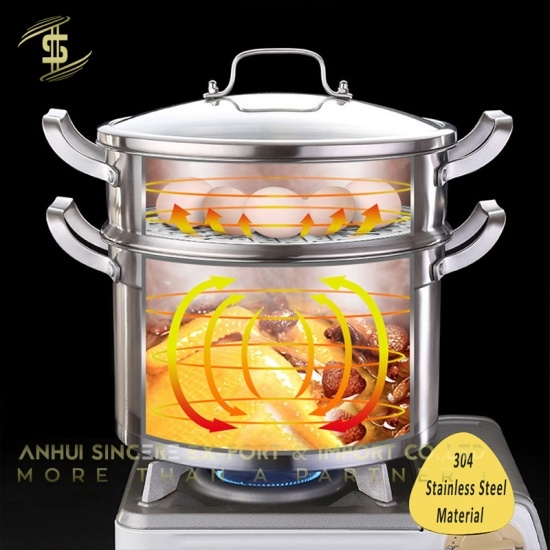 304 stainless steel double-layer household thickening steamer soup pot multi-function -CH-Lotus Fishing