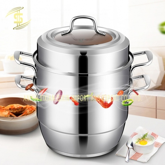 Manufacturer 304 stainless steel three-layer steamer large capacity household 3-4 people 