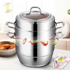 304 stainless steel three-layer steamer large capacity household 3-4 people -CH-Lotus Fishing