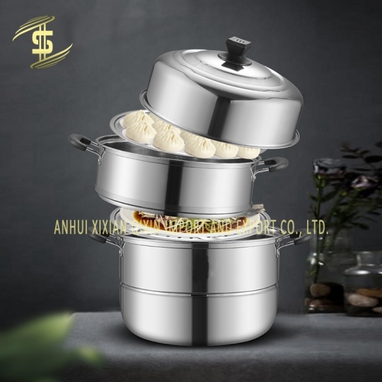 Stainless steel single-layer double-layer steamer thickened household 30cm -CH-Lotus Fishing