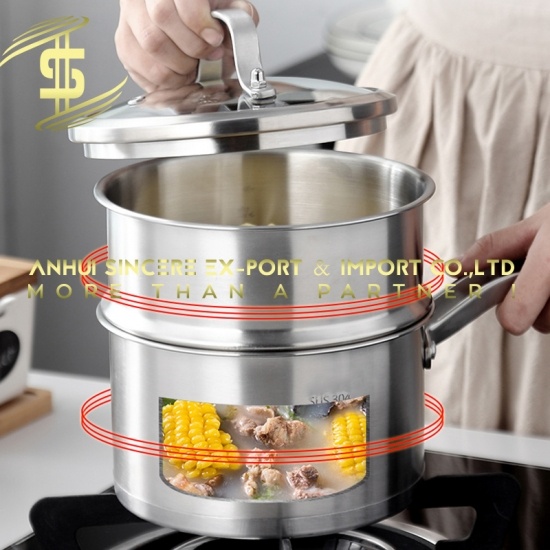304 stainless steel single-layer double-layer milk pot with single handle -CH-Lotus Fishing