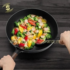 High quality Household kitchen cast iron hand-made non-stick pan with wooden handle -CH-Lotus Fishing