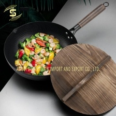 kitchen cast iron hand-made non-stick pan with wooden handle -CH-Lotus Fishing